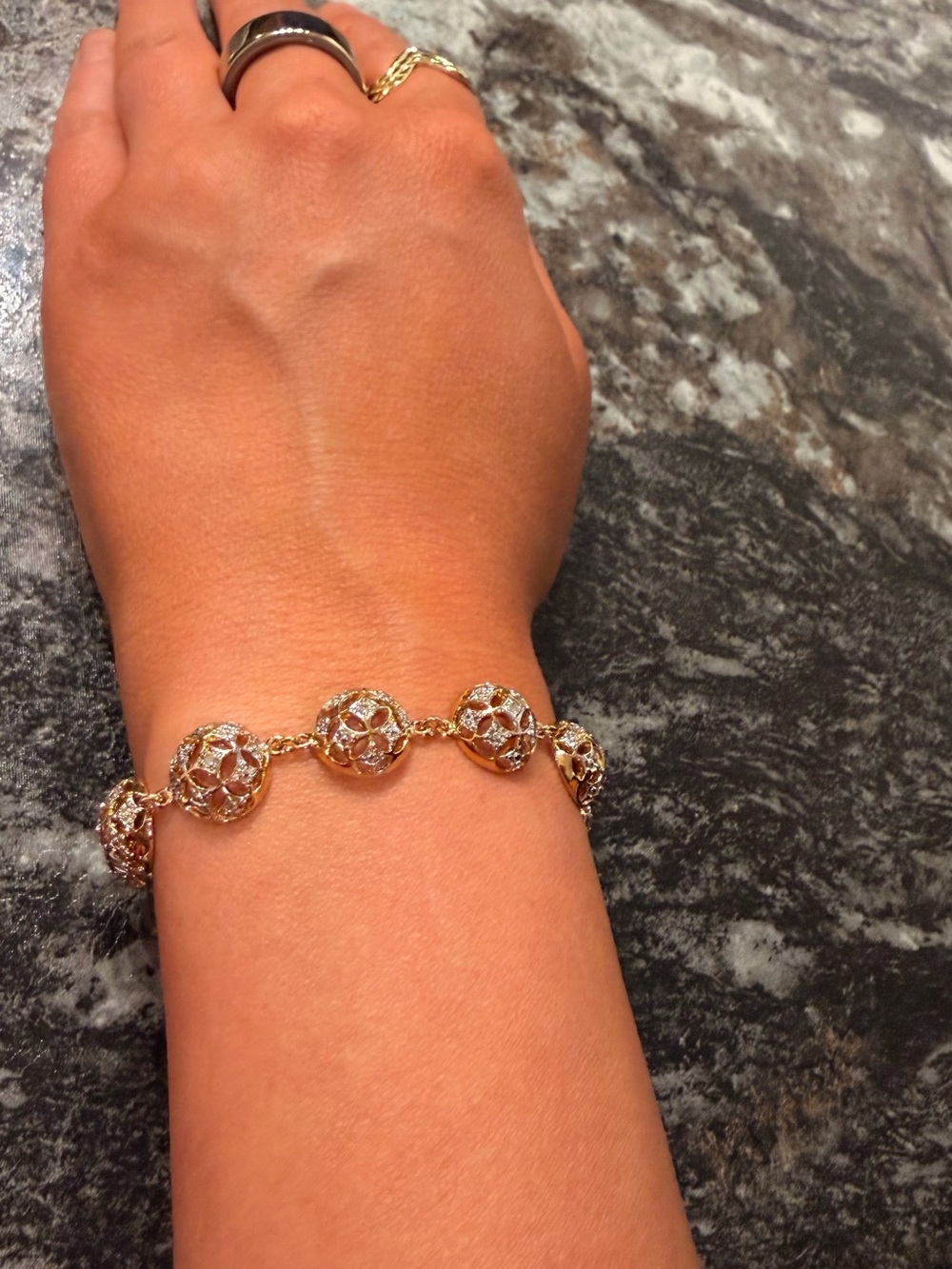 0.48 CTW Diamond 18K Yellow Gold Plated Filigree Bracelet 7.5”